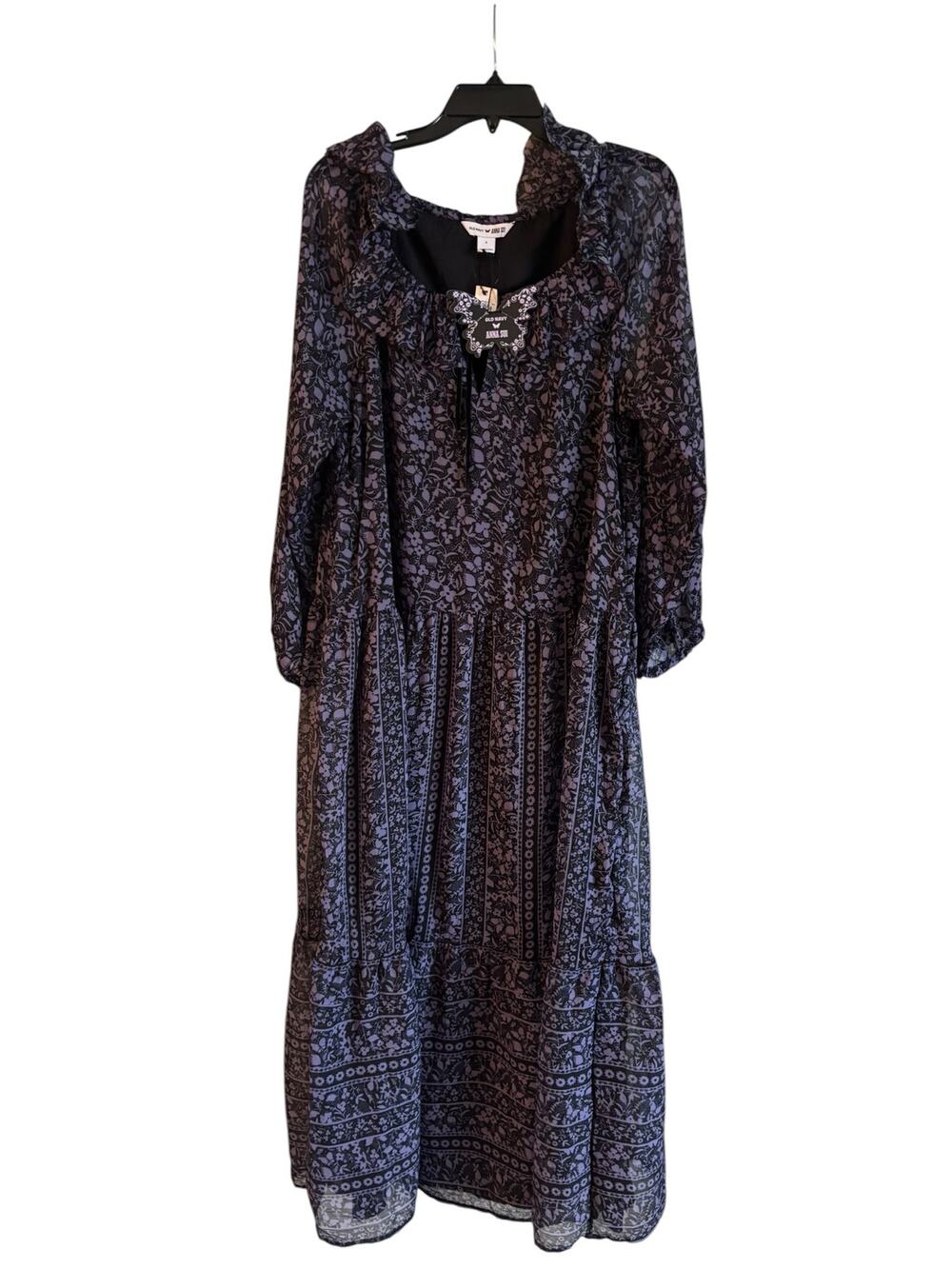 Old Navy x Anna Sui Tiered Ruffle Maxi Dress Purple Iris Floral Whimsigoth S NWT